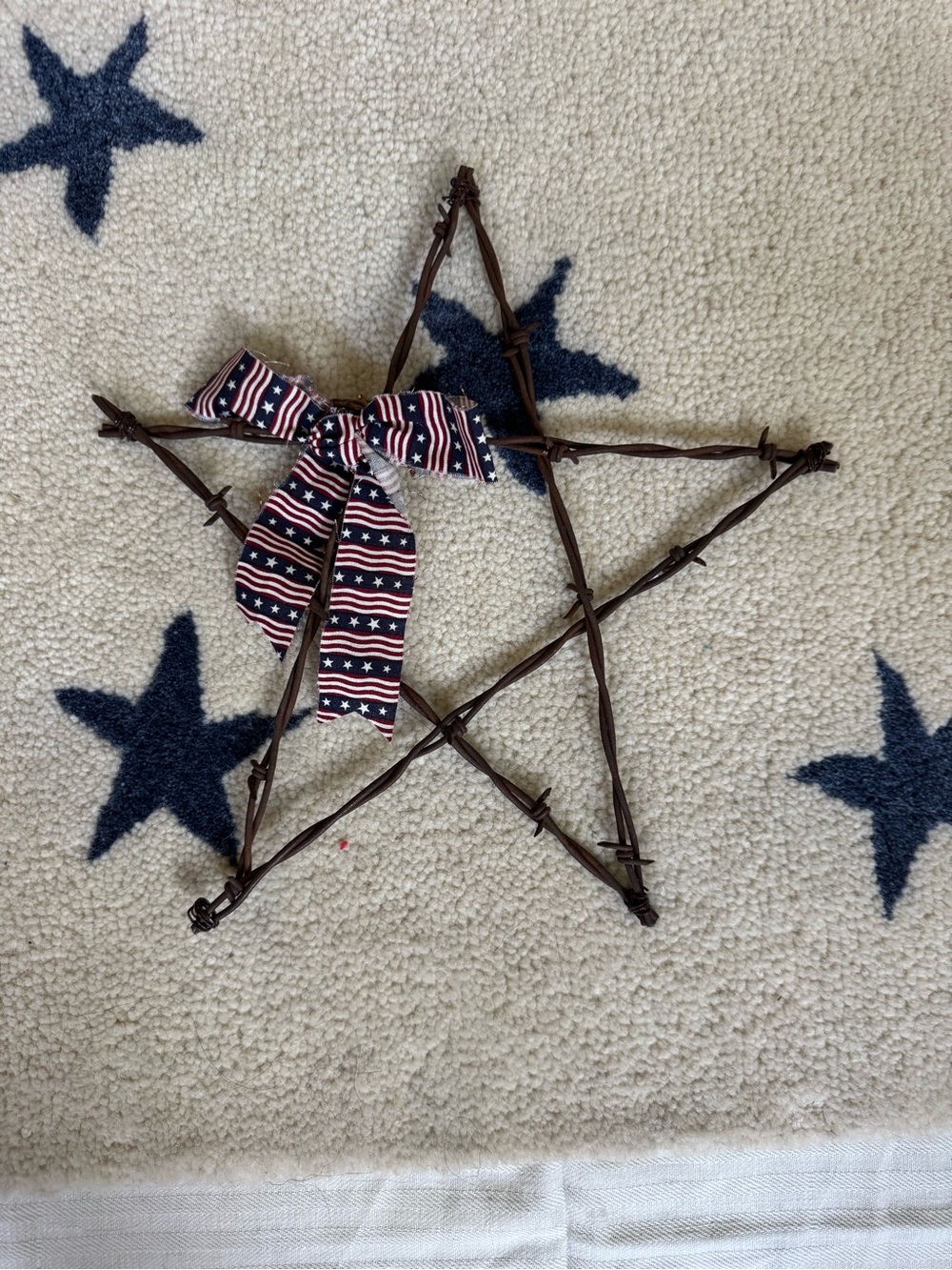 Vintage Brown Barbed Wire Star with Patriotic Ribbon